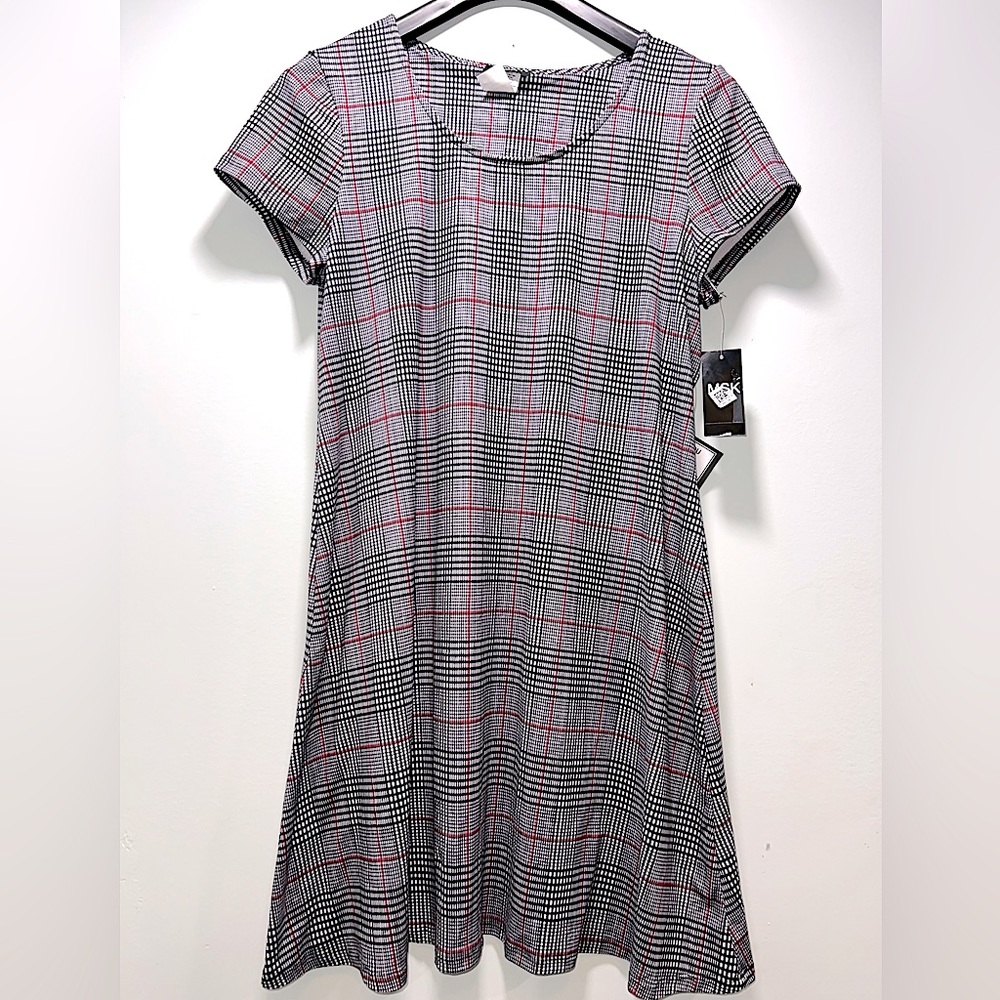 MSK women’s red white black plaid pattern dress size large